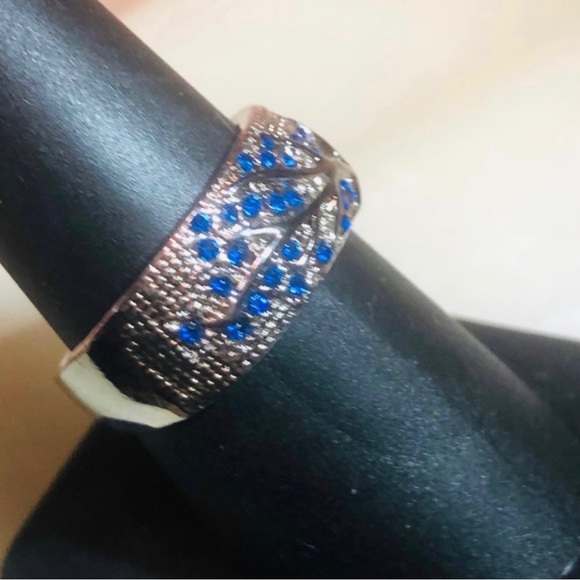 🦋Beautiful Royal Blue Topaz 925 Sterling Silver Art Deco Tree Design Band. - Picture 7 of 10